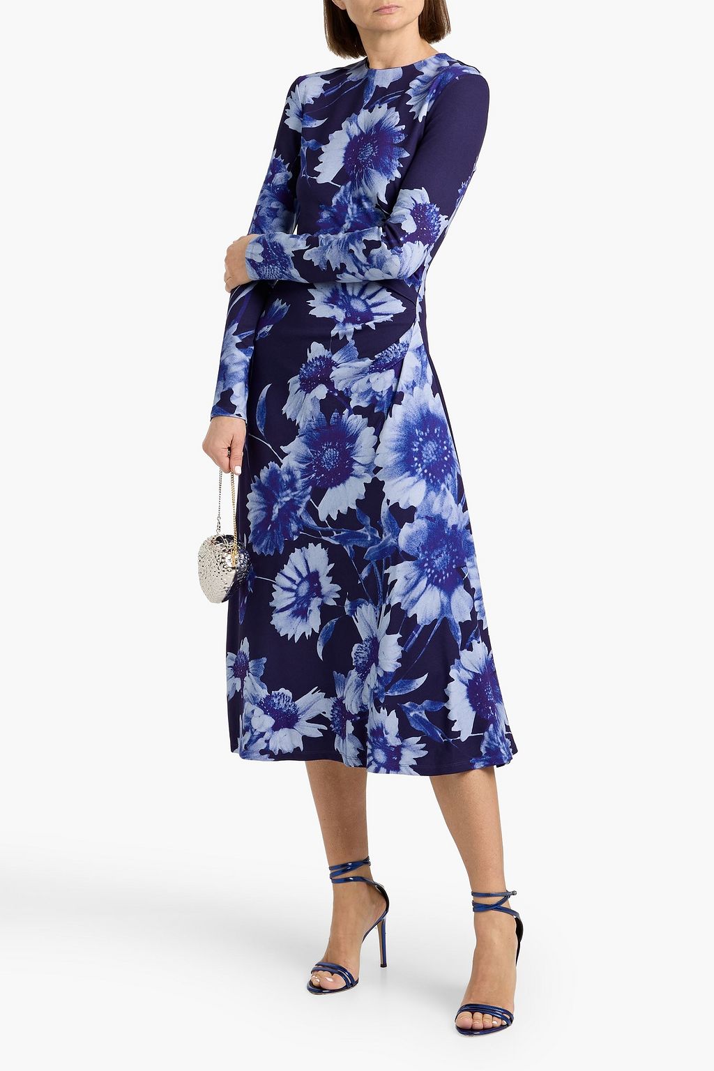 jersey floral midi dress Sosandar Black & White Floral Print Jersey Midi Dress