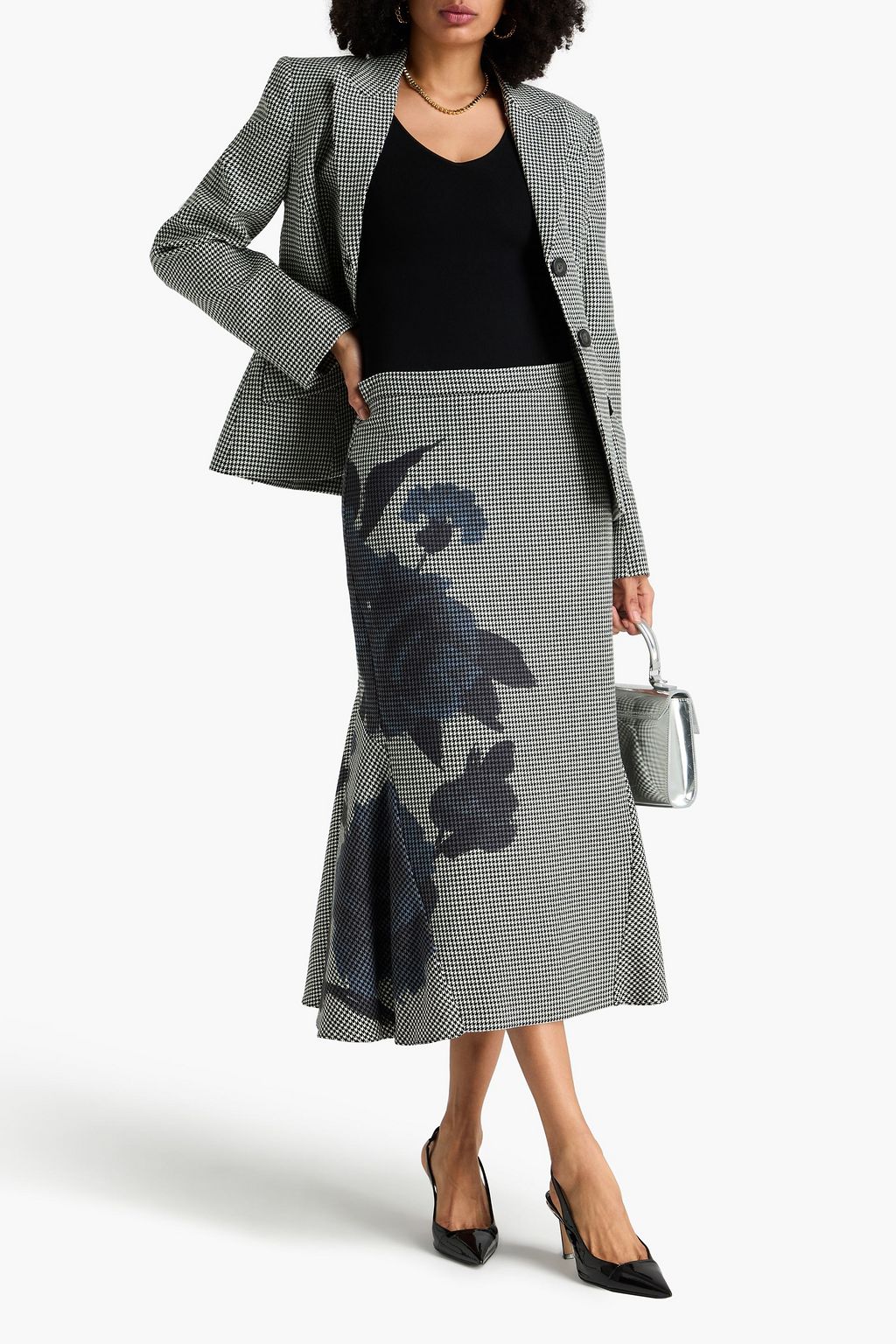 ERDEM Violetta printed wool-tweed midi skirt