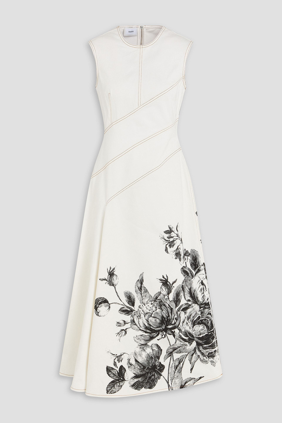 Erdem Floral-print Denim Midi Dress In Multi