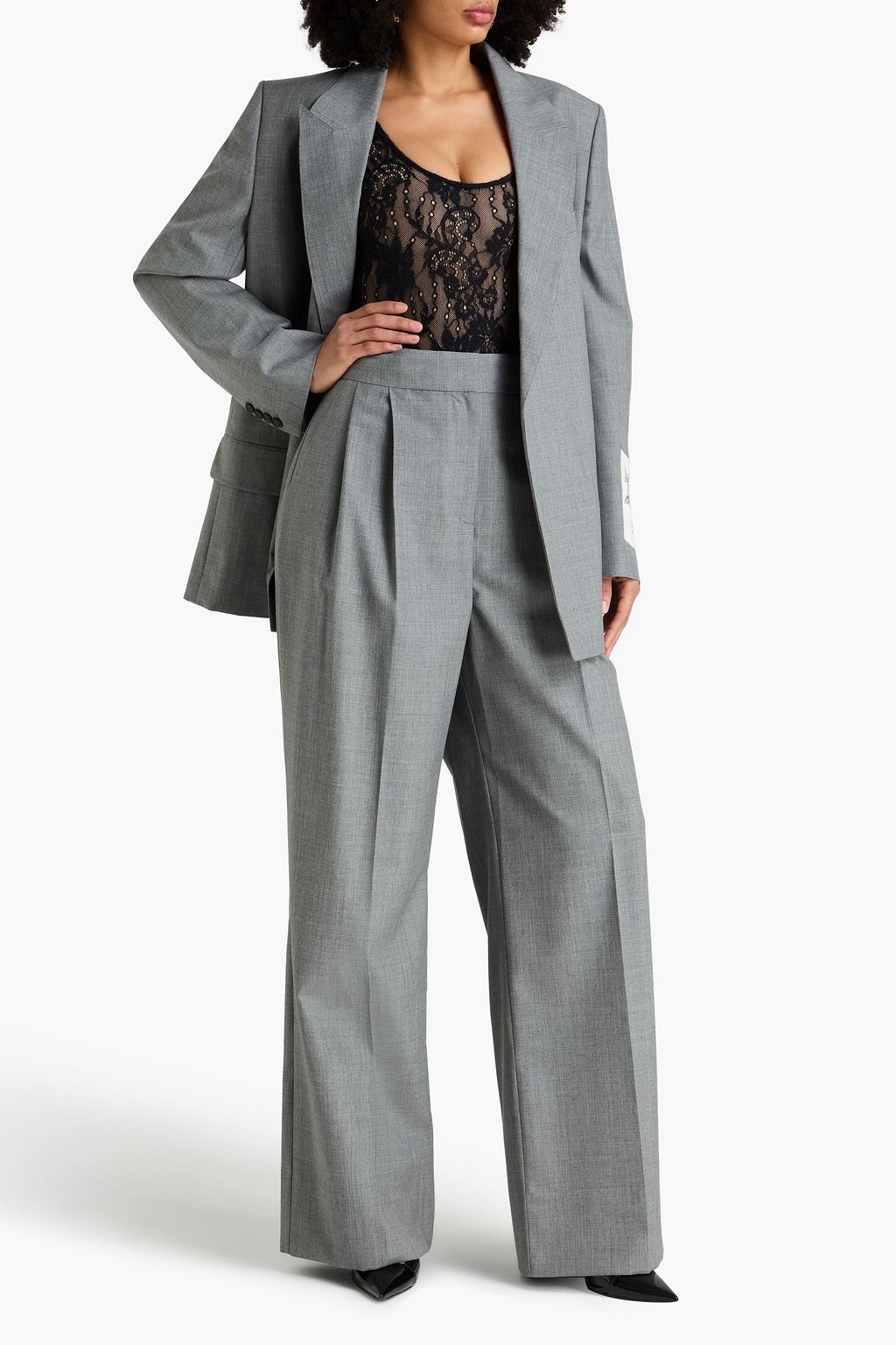 ERDEM Pleated wool-blend crepe wide-leg pants