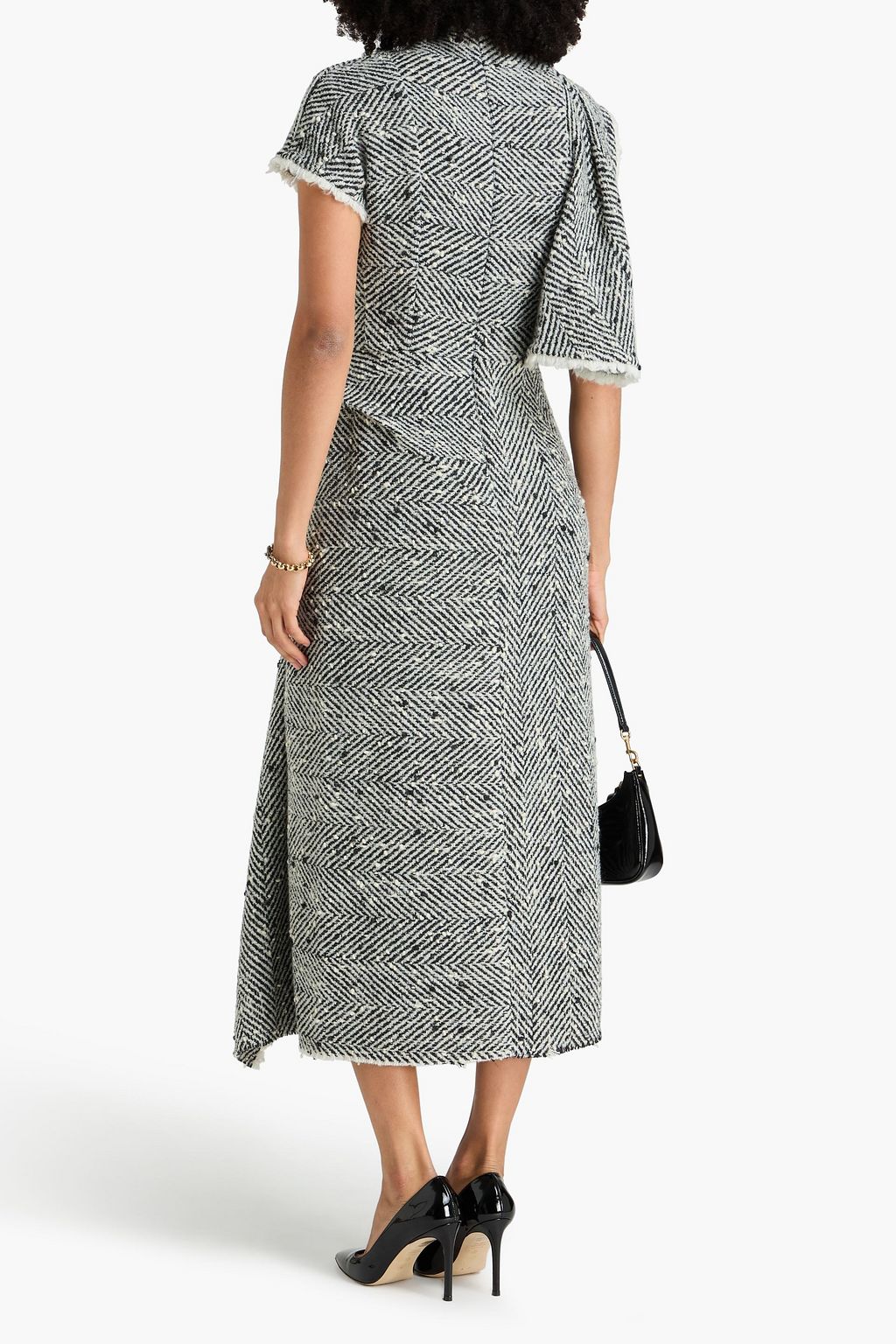 ERDEM Draped bouclé-tweed midi dress