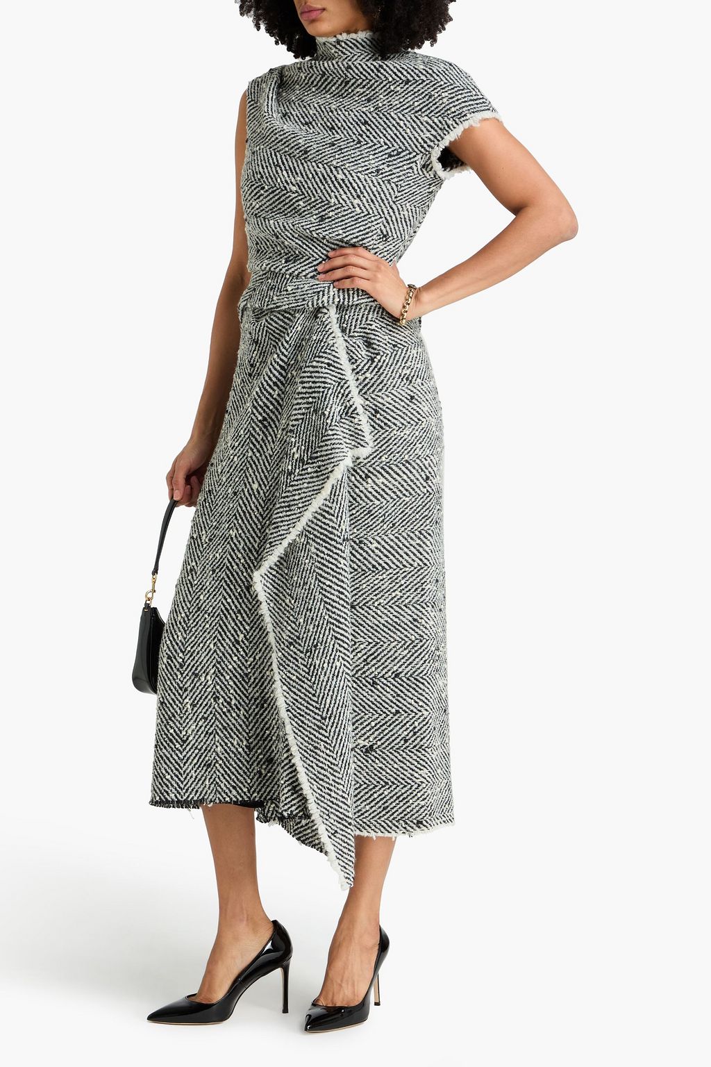 ERDEM Draped bouclé-tweed midi dress