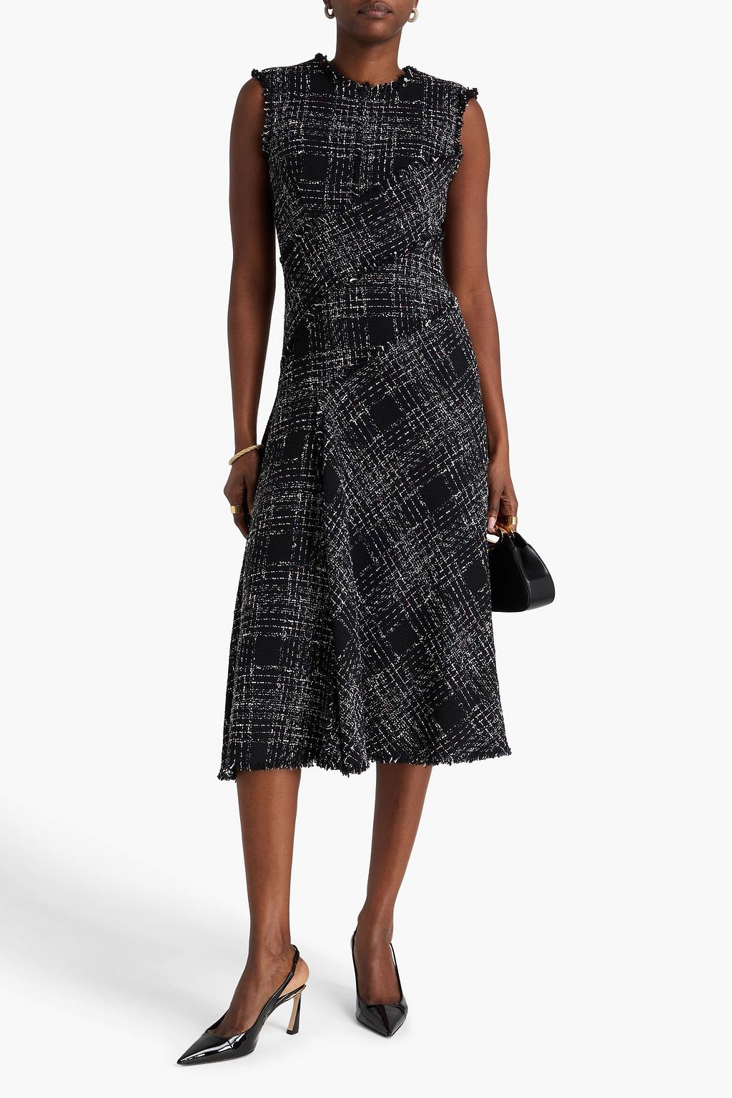 ERDEM Frayed cotton-blend tweed midi dress