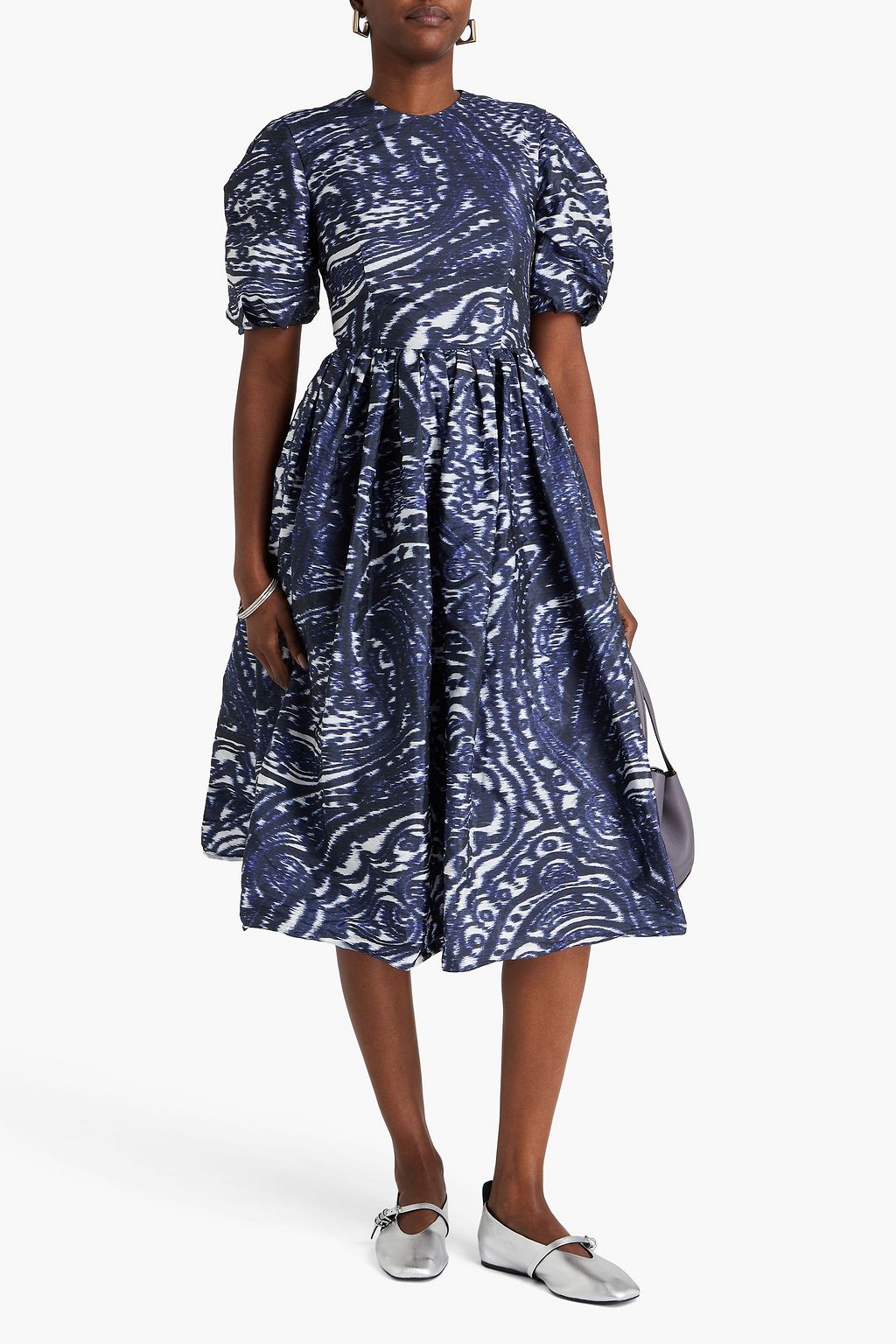 ERDEM Gathered printed taffeta midi dress