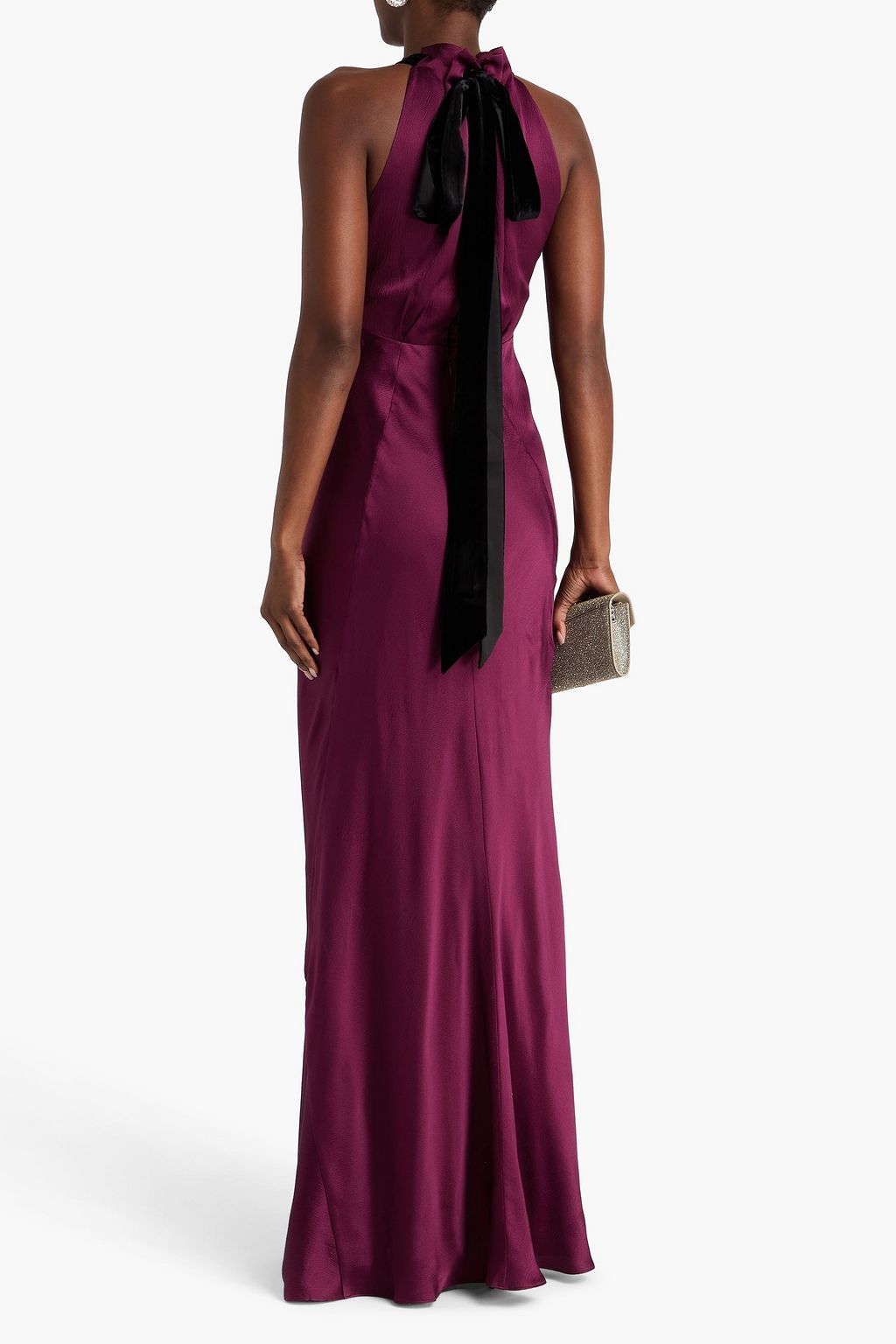 SALONI Michelle hammered silk-satin halterneck maxi dress