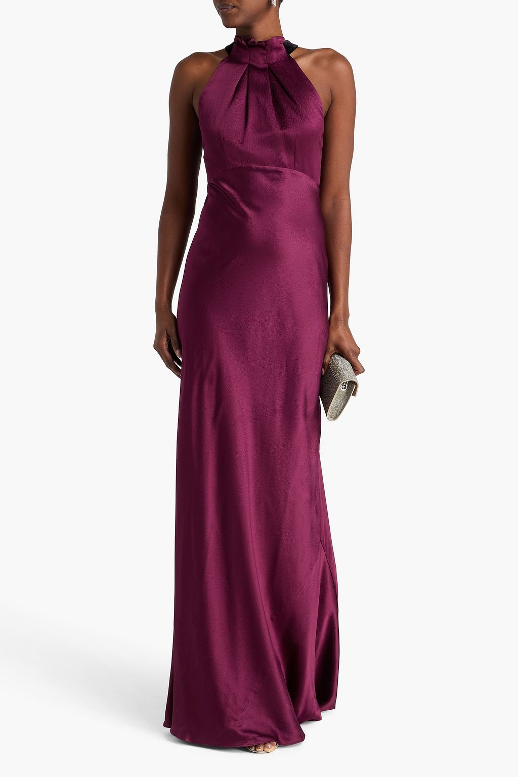 SALONI Michelle hammered silk-satin halterneck maxi dress