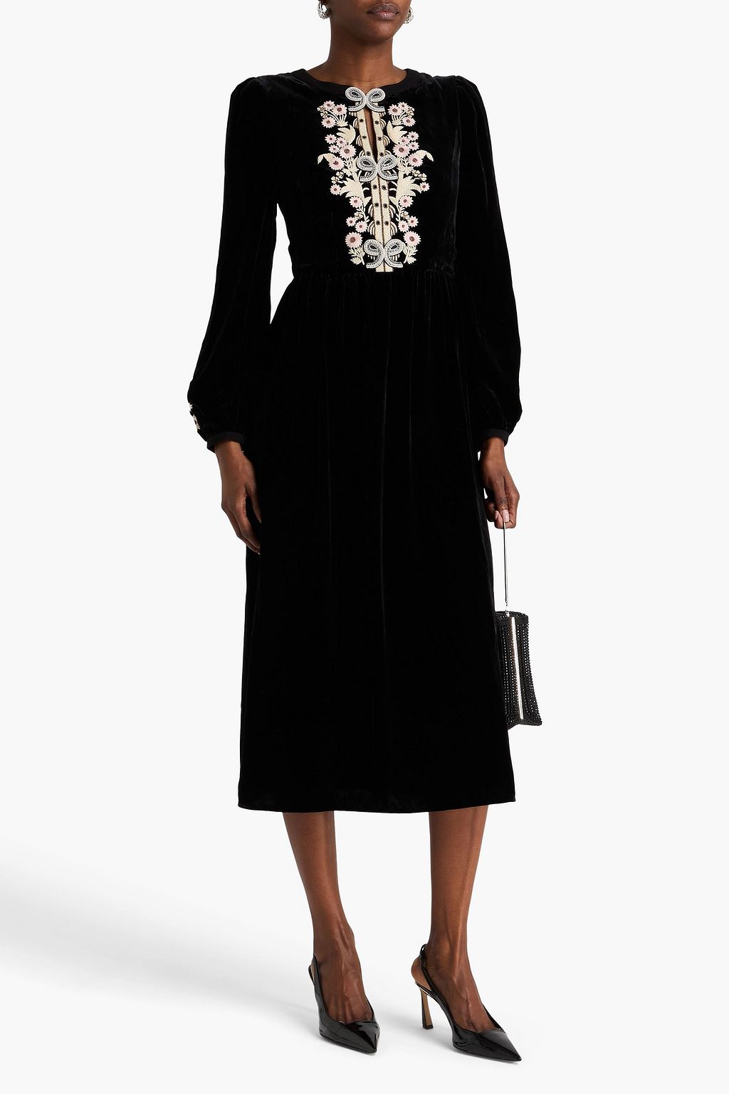 SALONI Camille embroidered velvet gown
