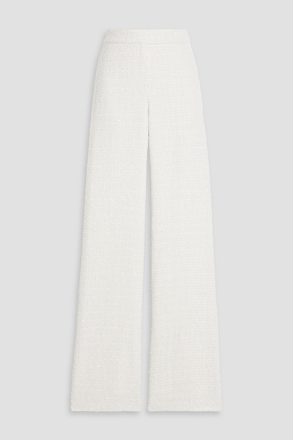 Badgley Mischka Tweed Straight-leg Pants In White