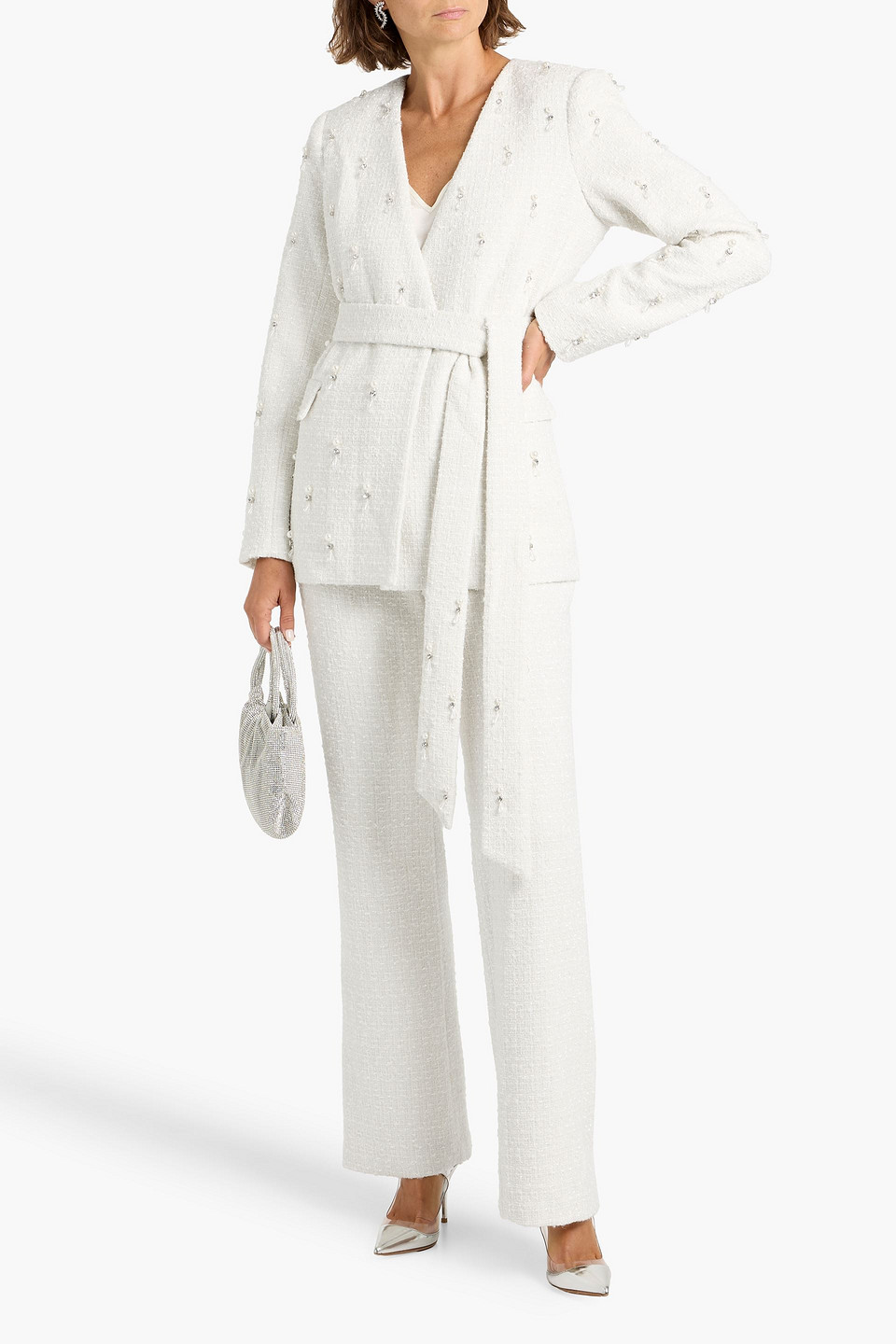  Badgley Mischka - Embellished Tweed Jacket - White - Us 2 