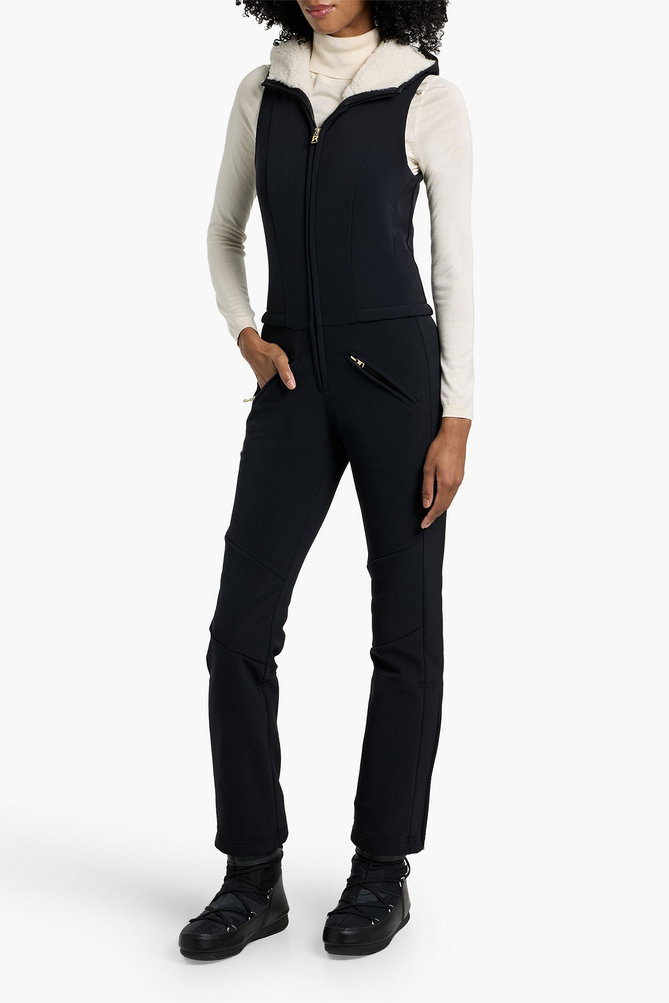 Bogner Aya Stretch Ski Suit And Quilted Down Jacket Set In Black