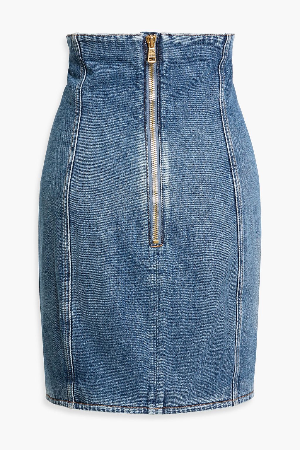 BALMAIN Embellished denim mini skirt