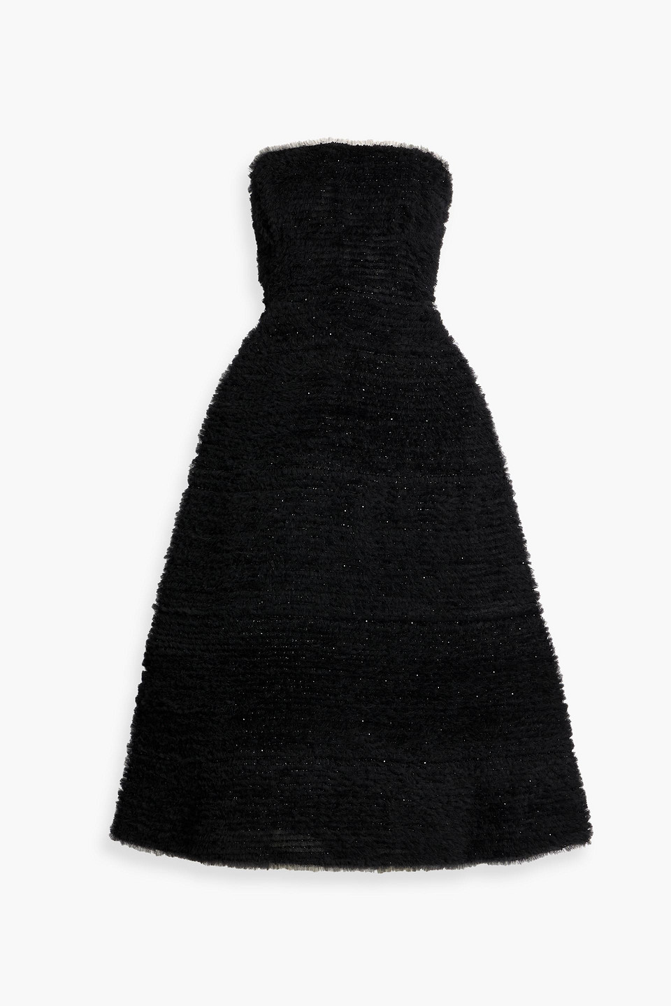 Carolina Herrera Strapless Bead-embellished Ruffled Tulle Midi Dress In Black