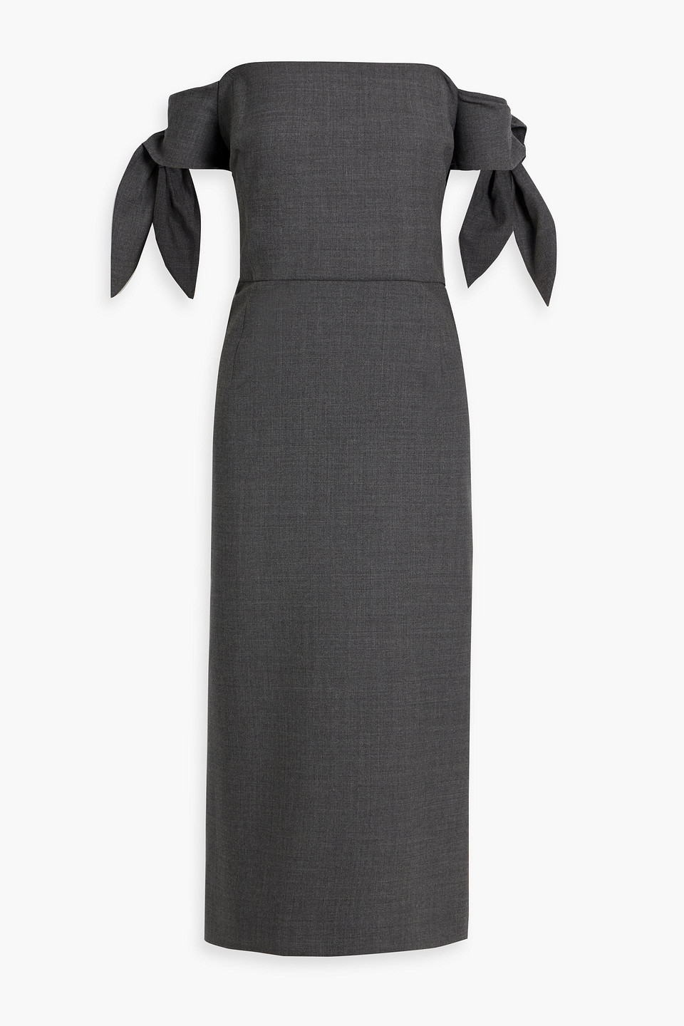 Carolina Herrera Off-the-shoulder Grain De Poudre Wool-blend Midi Dress In Gray