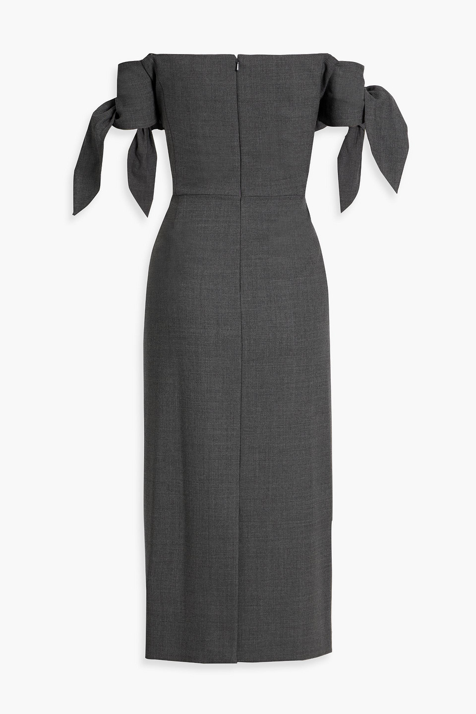 Carolina Herrera Off-the-shoulder Grain De Poudre Wool-blend Midi Dress In Gray
