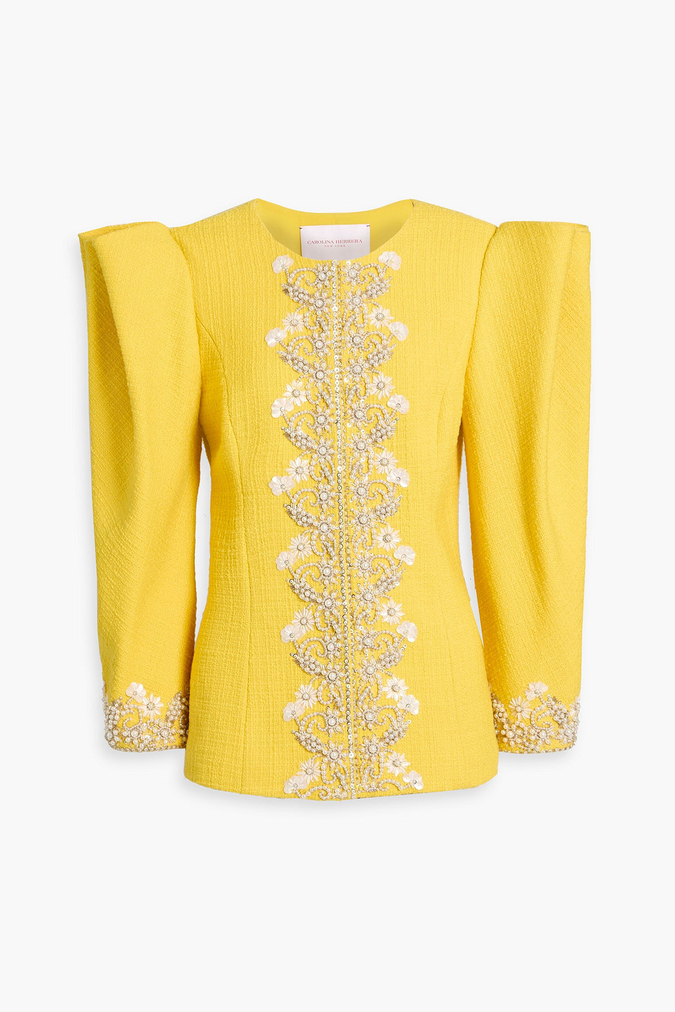 Carolina Herrera Embellished Wool-tweed Jacket In Yellow