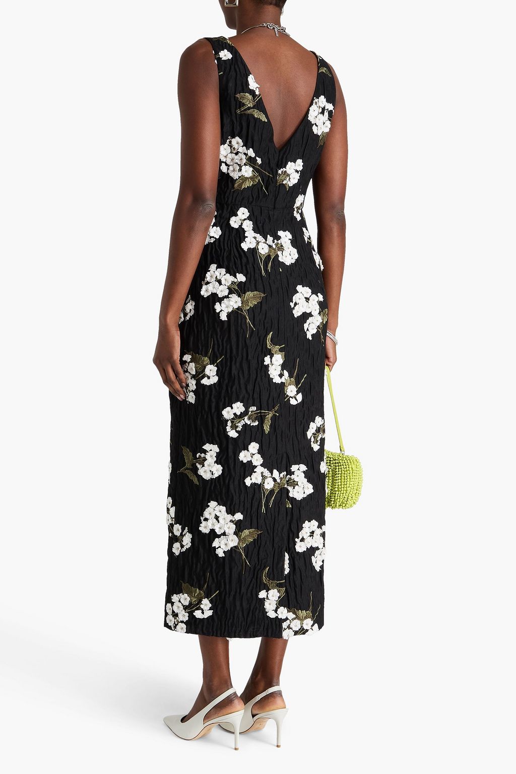 ERDEM Floral-appliquéd wool-blend cloqué midi dress