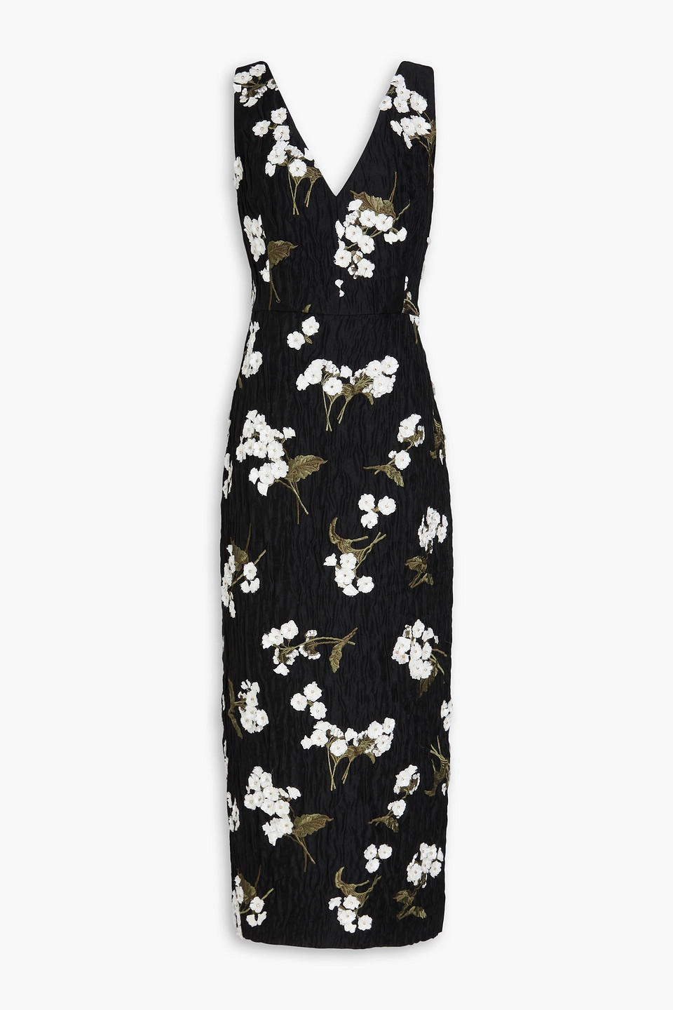 Erdem Floral-appliquéd Wool-blend Cloqué Midi Dress In Black