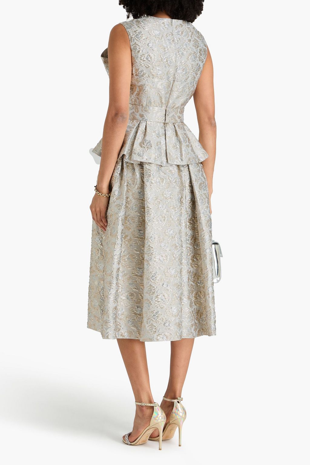 ERDEM Belted ruffled metallic brocade midi dress