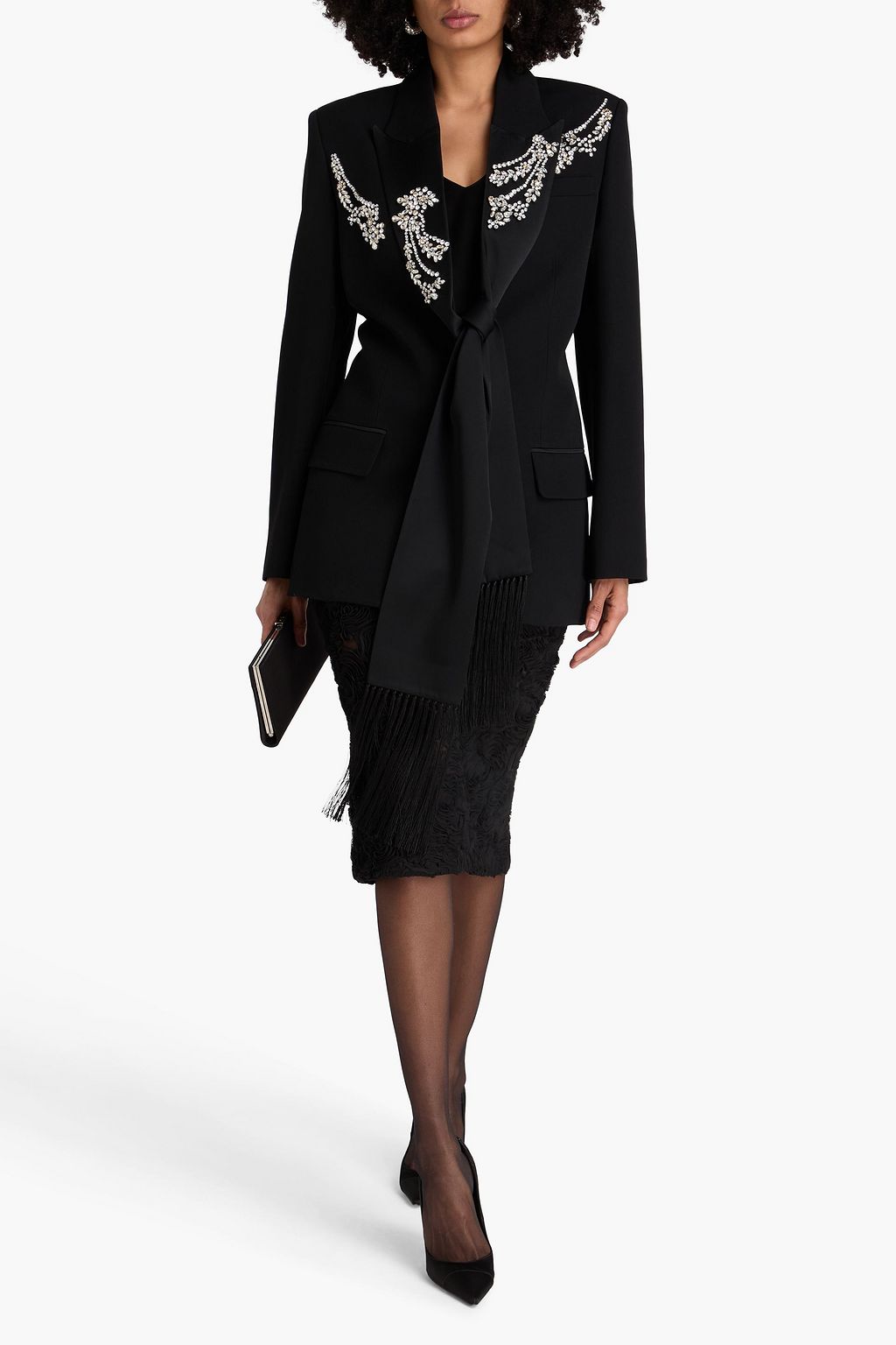 ERDEM Fringed crystal-embellished wool-crepe blazer