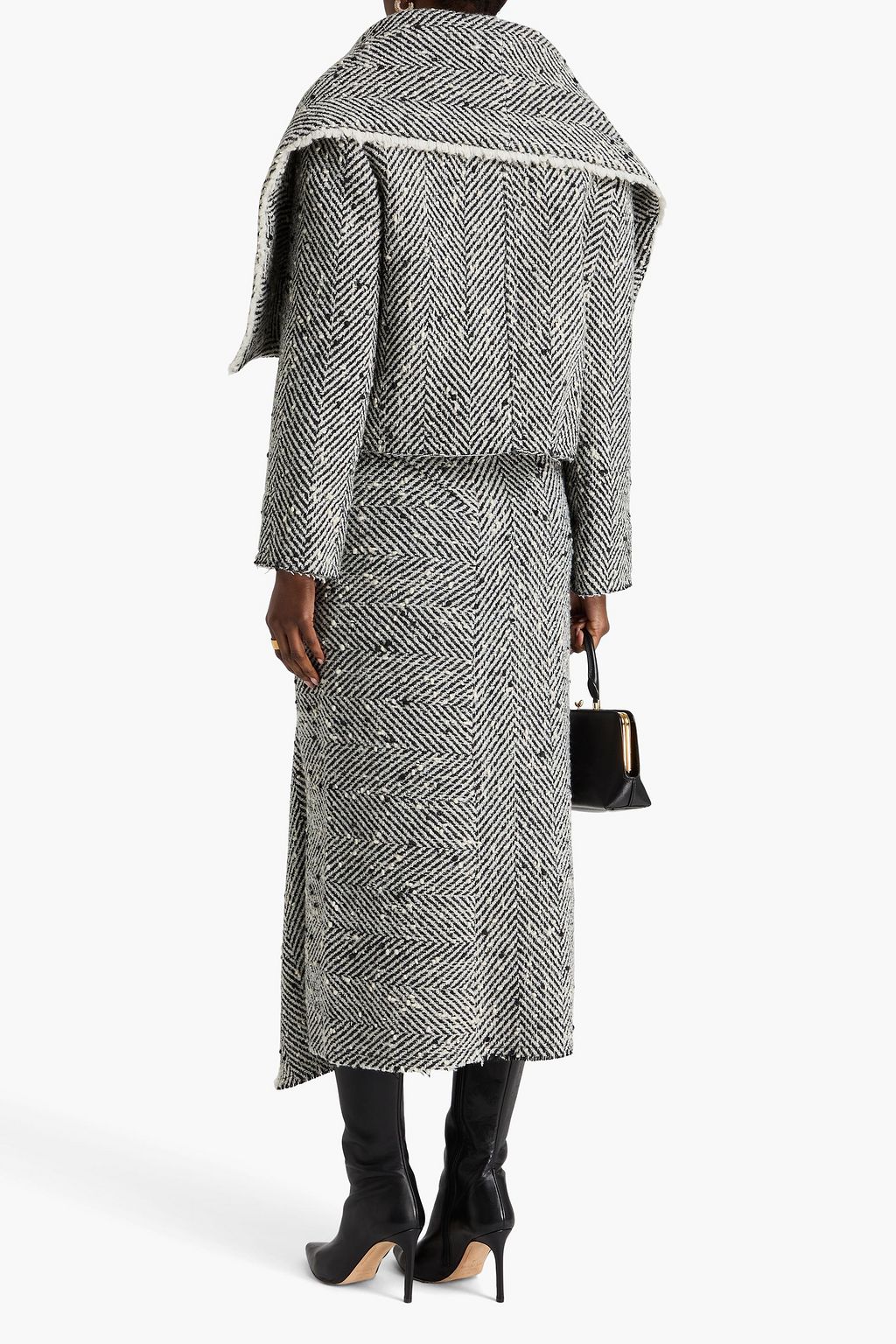 ERDEM Cropped double-breasted herringbone bouclé-tweed jacket