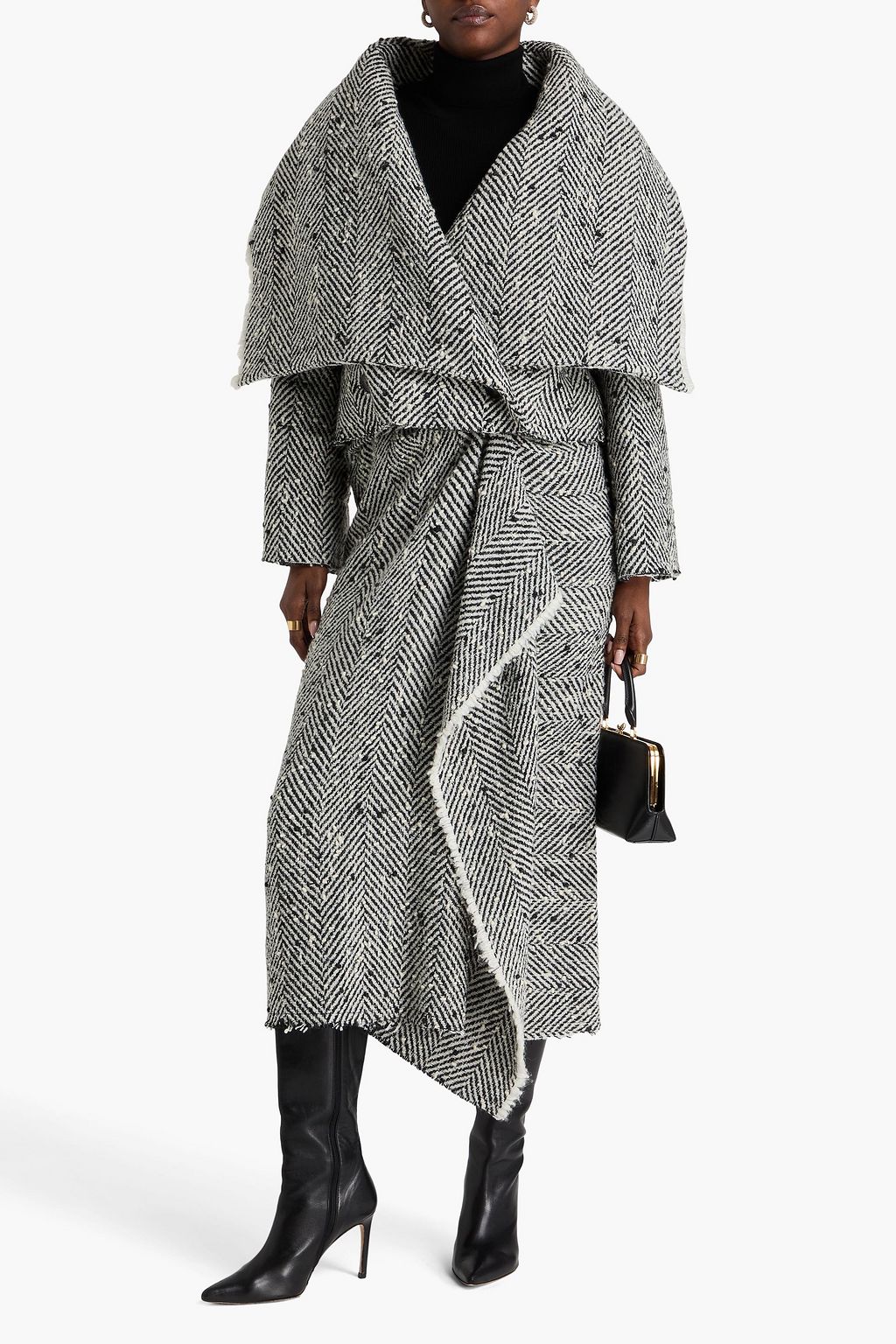 ERDEM Cropped double-breasted herringbone bouclé-tweed jacket