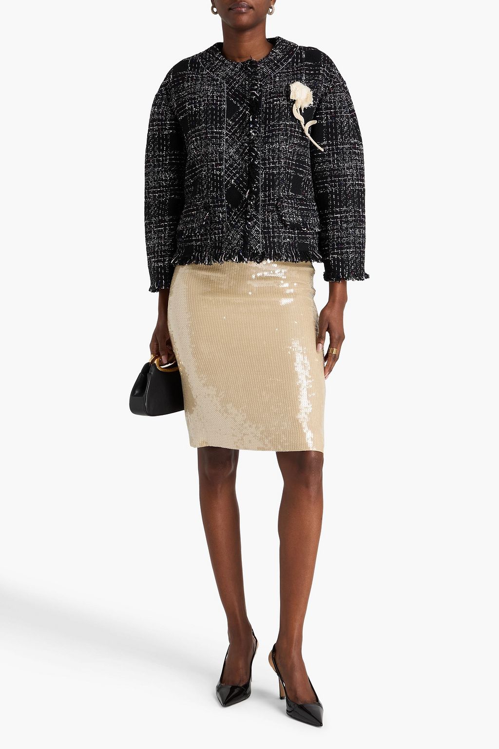 ERDEM Cropped cotton-blend tweed jacket