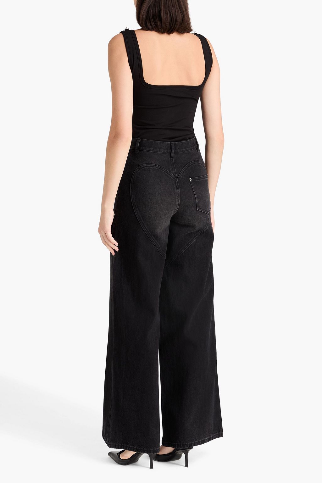 AREA Embellished cotton-blend jersey top