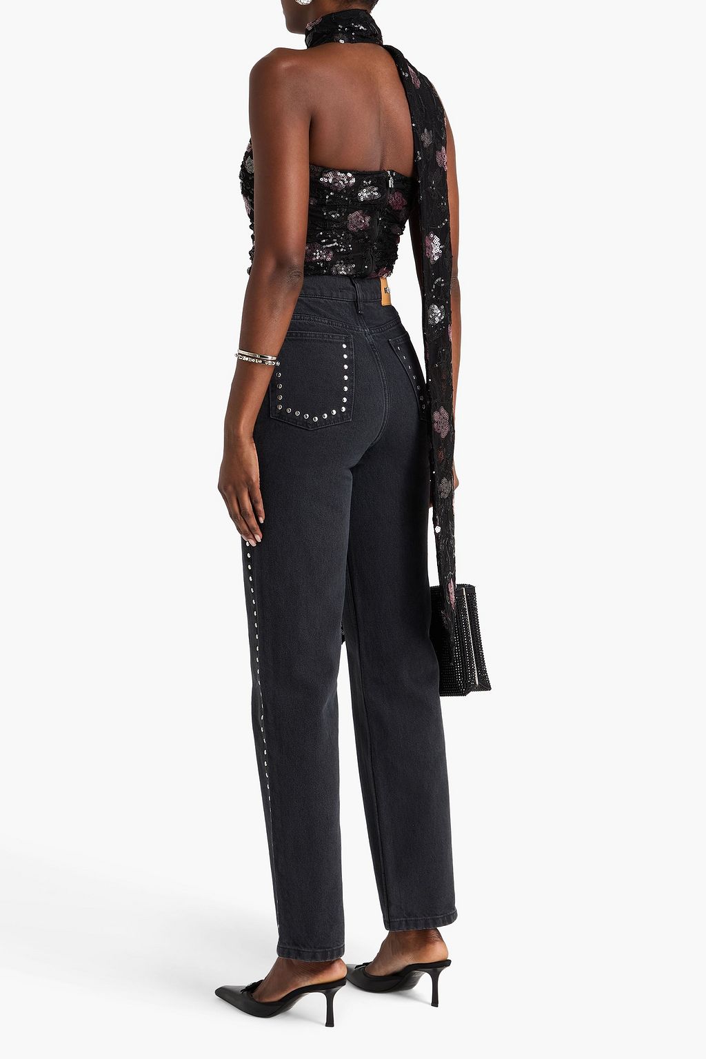 ROTATE BIRGER CHRISTENSEN بنطال جينز بأرجل مستقيمة وبخصر مرتفع بتصميم مزركش