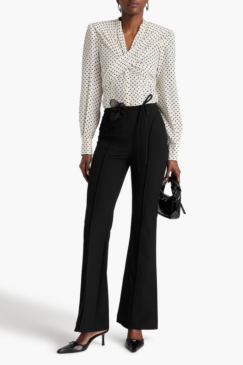 ROTATE BIRGER CHRISTENSEN Floral-appliquéd crepe flared pants