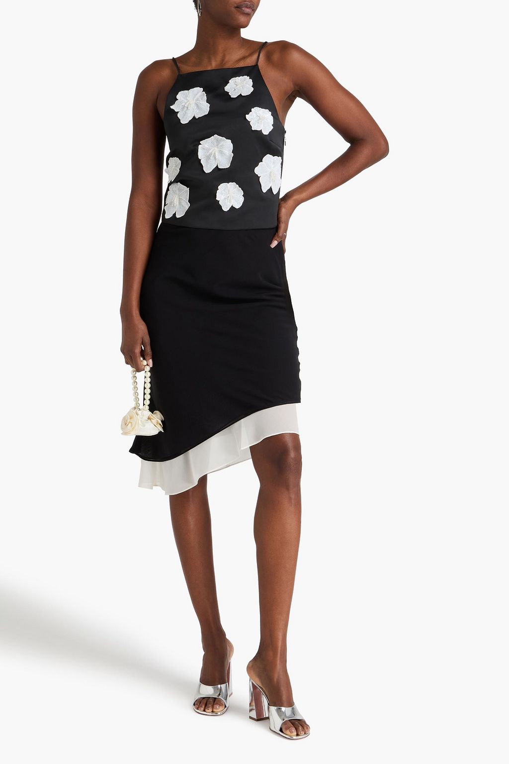 ROTATE BIRGER CHRISTENSEN Asymmetric two-tone georgette midi skirt