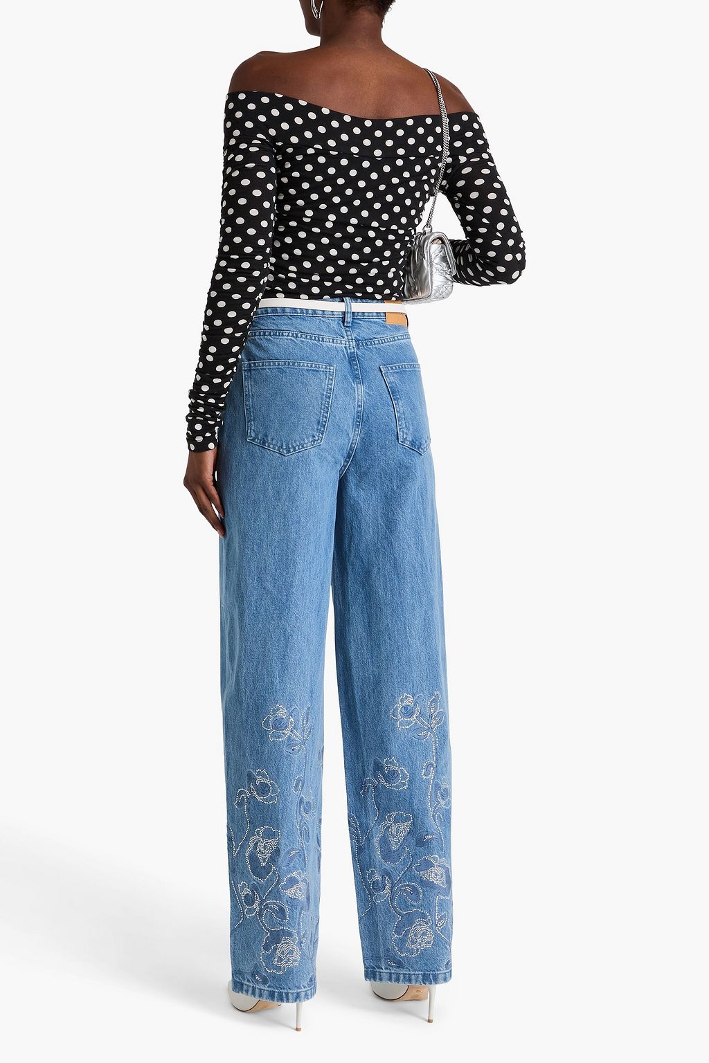 ROTATE BIRGER CHRISTENSEN Crystal-embellished high-rise wide-leg jeans