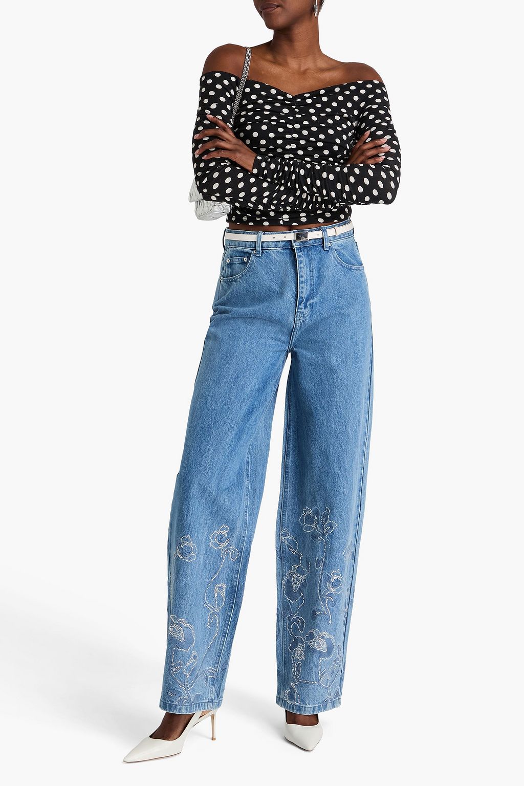 ROTATE BIRGER CHRISTENSEN Crystal-embellished high-rise wide-leg jeans