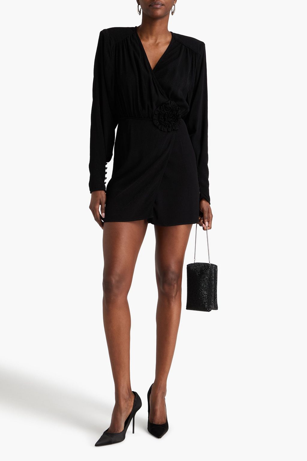 ROTATE BIRGER CHRISTENSEN Floral-appliquéd jacquard mini wrap dress