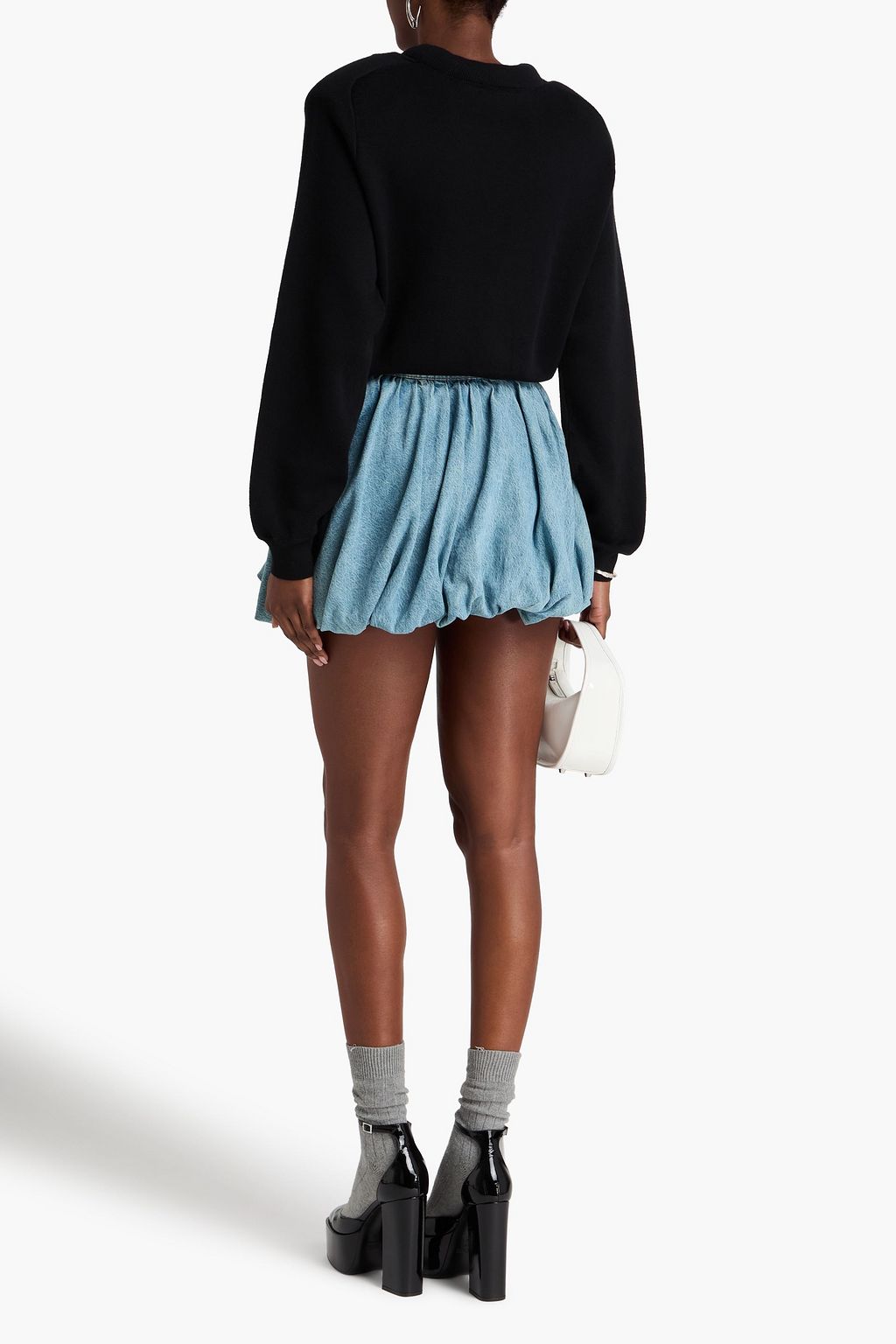 ROTATE BIRGER CHRISTENSEN Gathered denim mini skirt