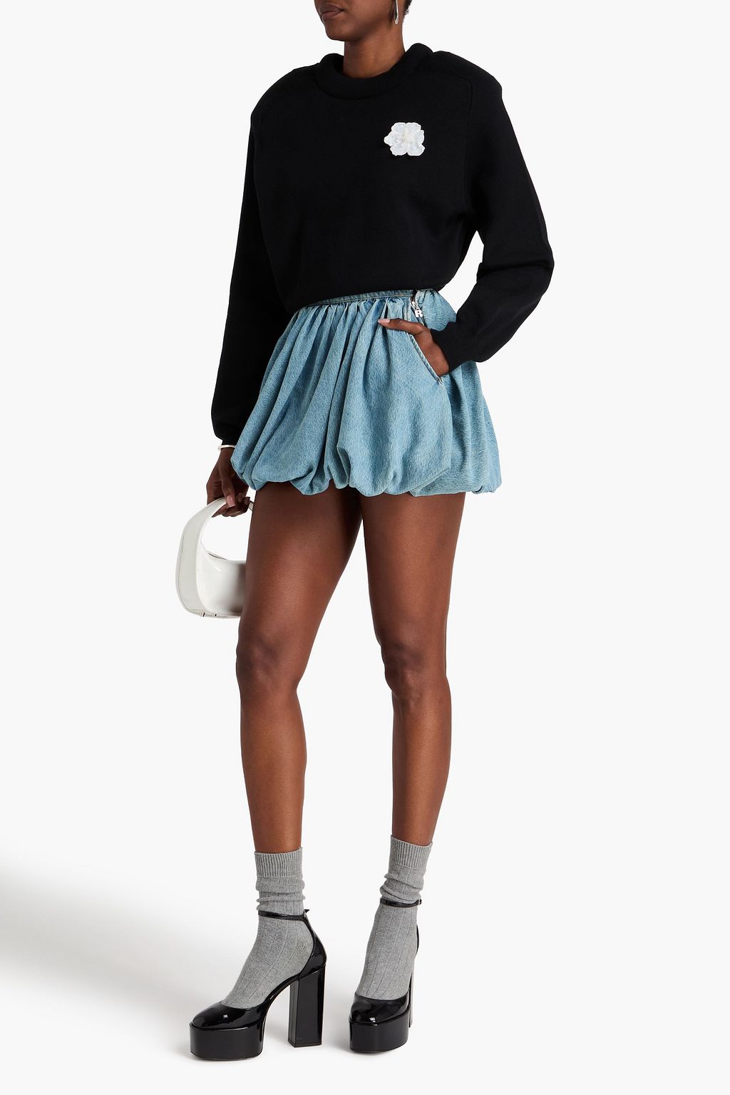 ROTATE BIRGER CHRISTENSEN Gathered denim mini skirt