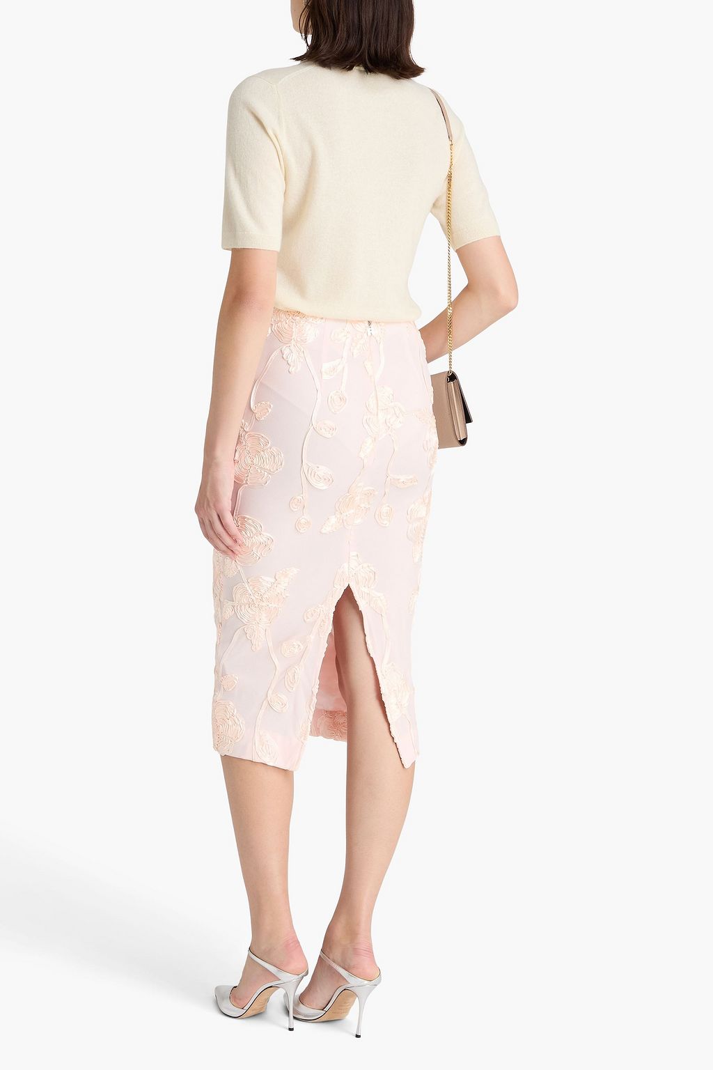 ROTATE BIRGER CHRISTENSEN Satin-trimmed mesh midi pencil skirt
