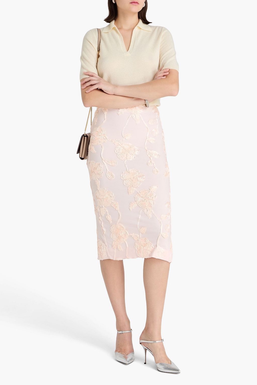ROTATE BIRGER CHRISTENSEN Satin-trimmed mesh midi pencil skirt