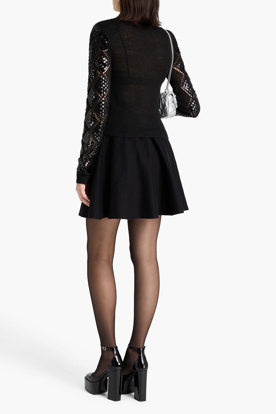  Rotate Birger Christensen - Cardigan Aus Pointelle-strick Mit Pailletten - Schwarz - De 34 