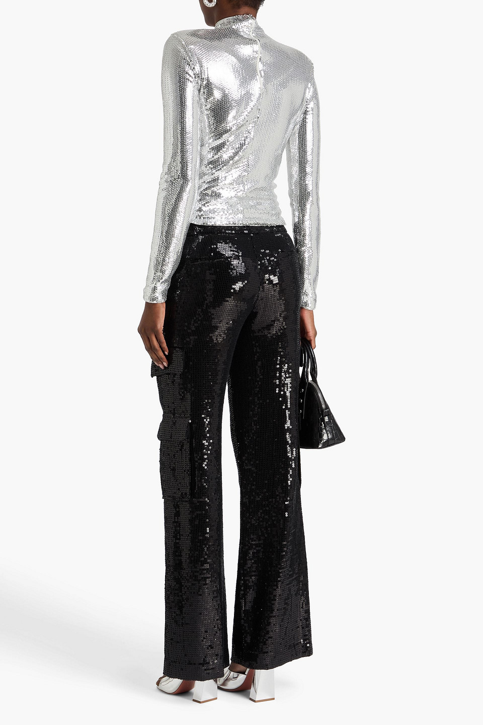  Rotate Birger Christensen - Rollkragenoberteil Aus Mesh Mit Pailletten - Metallic - De 32 