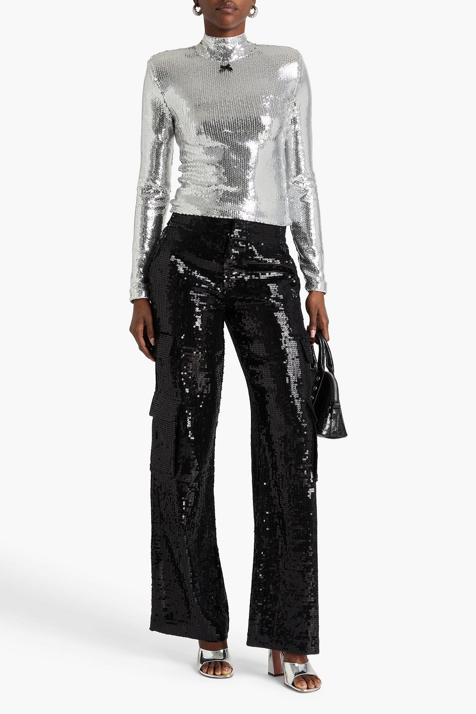  Rotate Birger Christensen - Rollkragenoberteil Aus Mesh Mit Pailletten - Metallic - De 32 