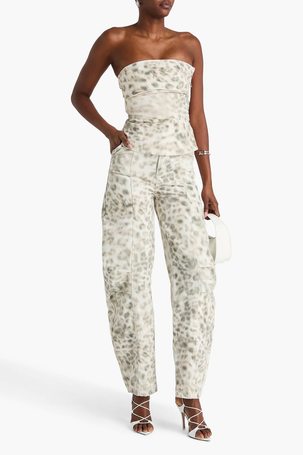 ROTATE BIRGER CHRISTENSEN Strapless leopard-print denim top