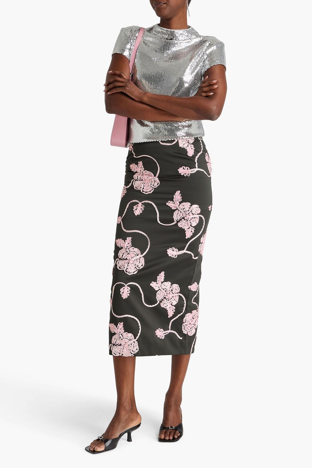 ROTATE BIRGER CHRISTENSEN Embellished satin midi pencil skirt