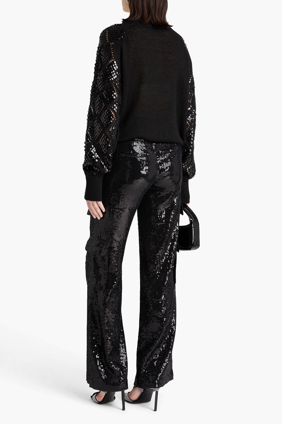  Rotate Birger Christensen - Pullover Aus Pointelle-strick Mit Pailletten - Schwarz - De 34 