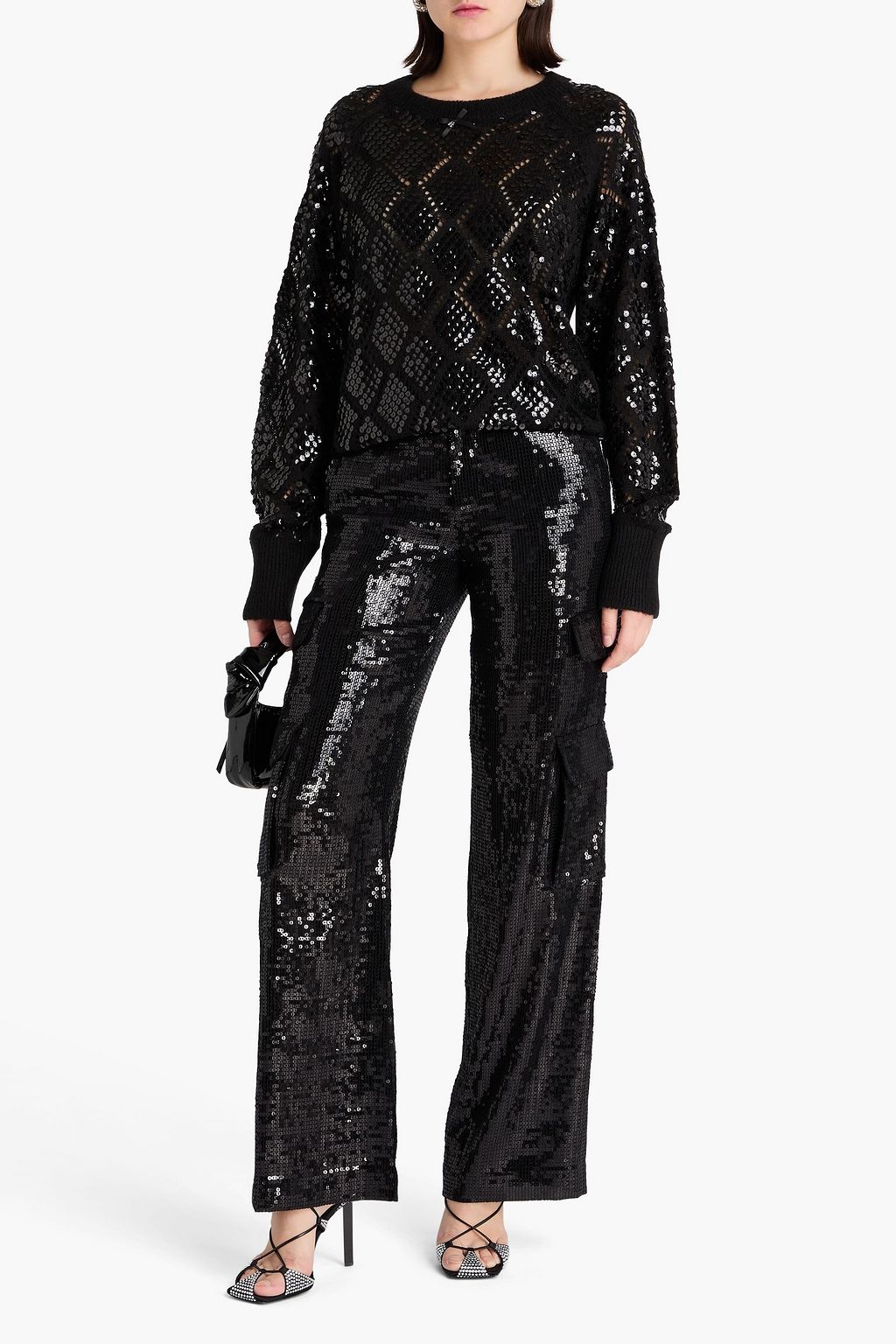 ROTATE BIRGER CHRISTENSEN Sequin-embellished pointelle-knit sweater