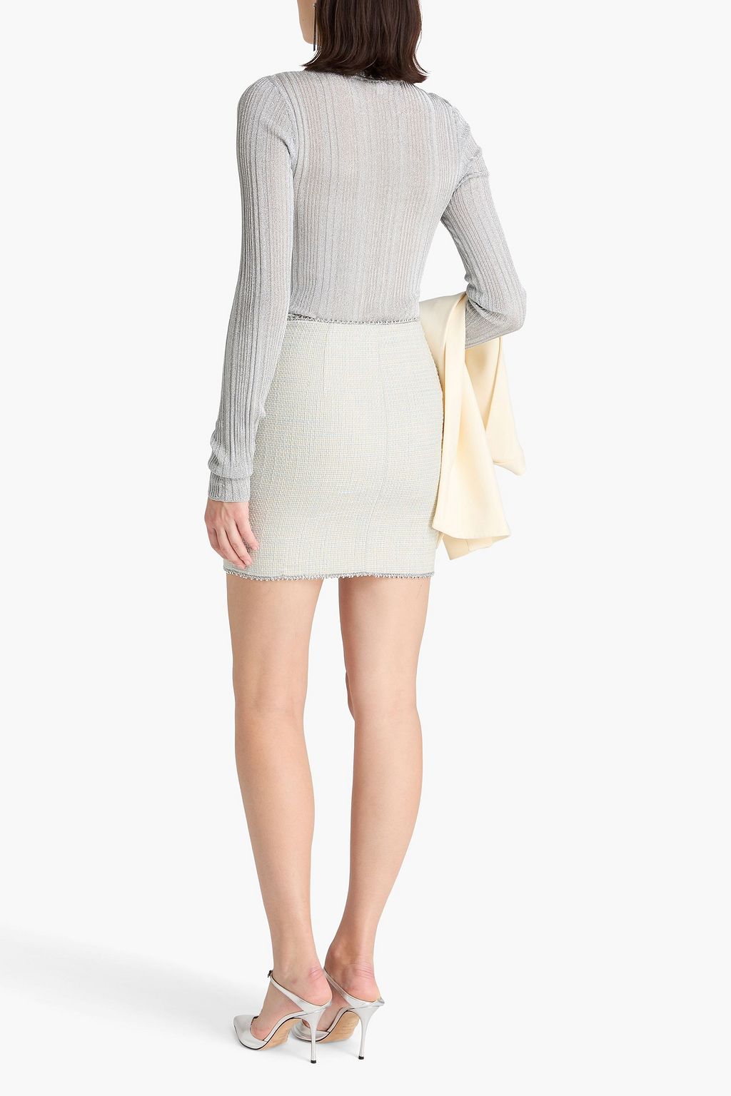 ROTATE BIRGER CHRISTENSEN Bead-embellished tweed midi mini pencil skirt