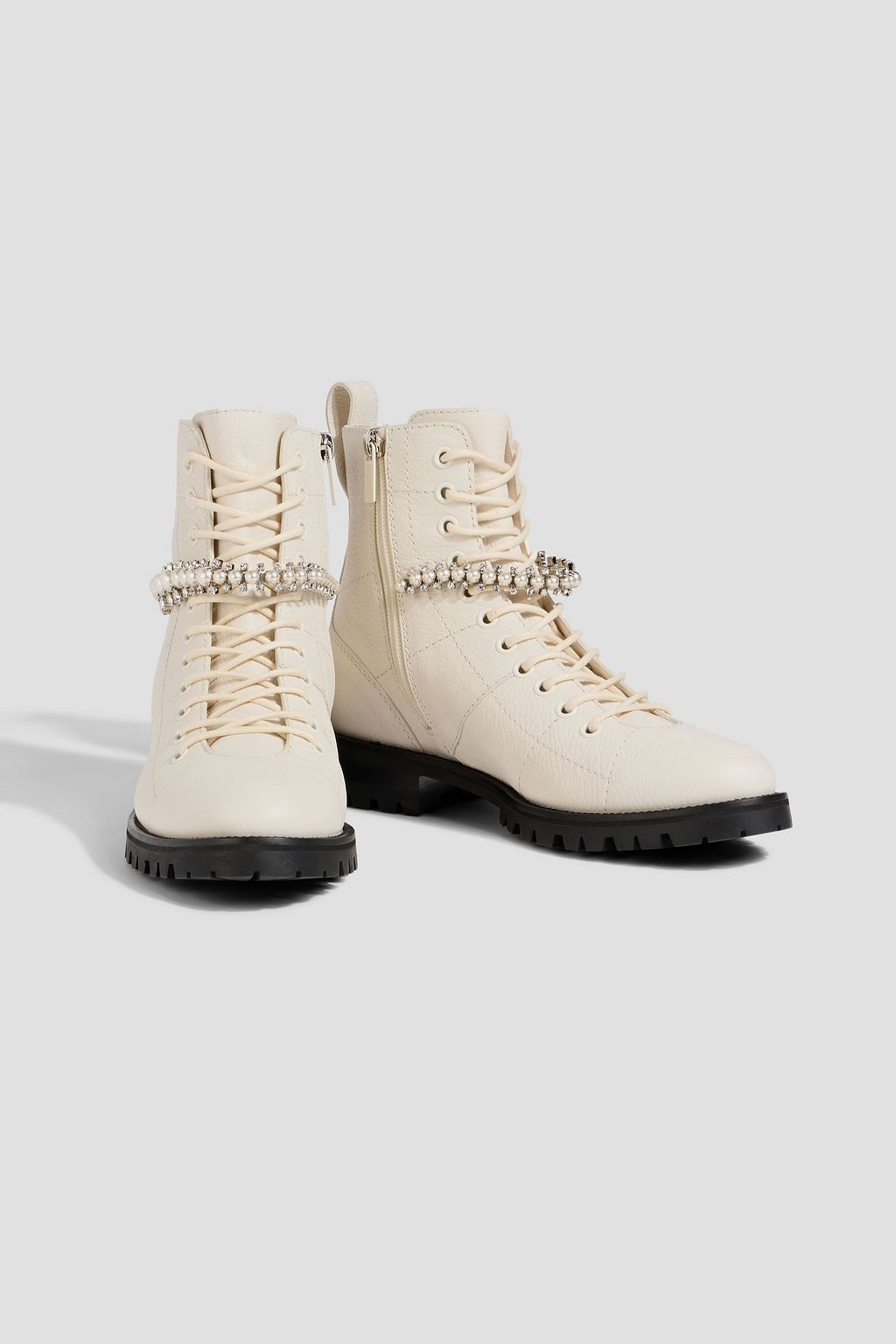 JIMMY CHOO Cruz embellished pebbled-leather combat boots