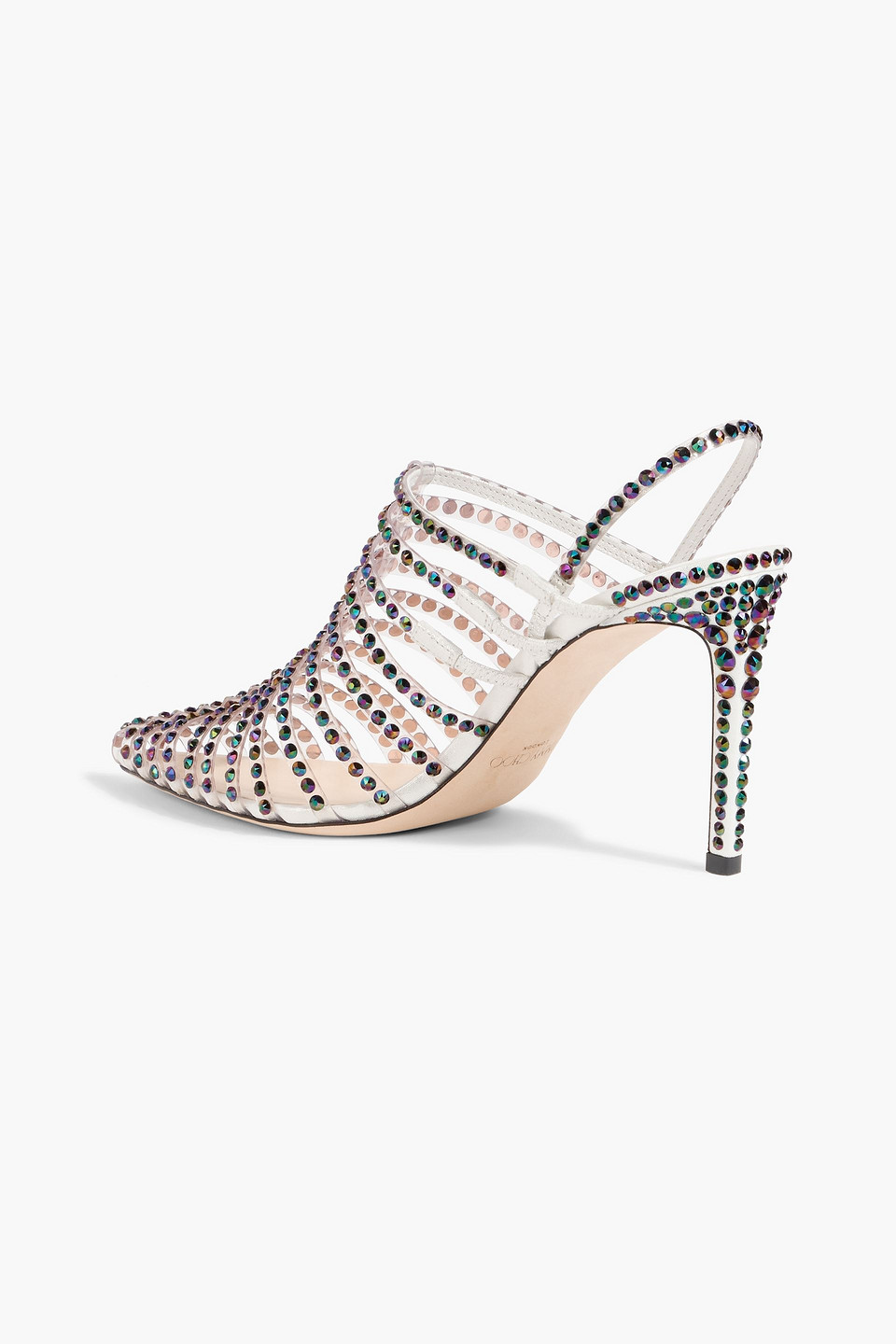 Jimmy Choo Thu 85 Crystal-embellished Lamé And Pvc Slingback Sandals In Metallic