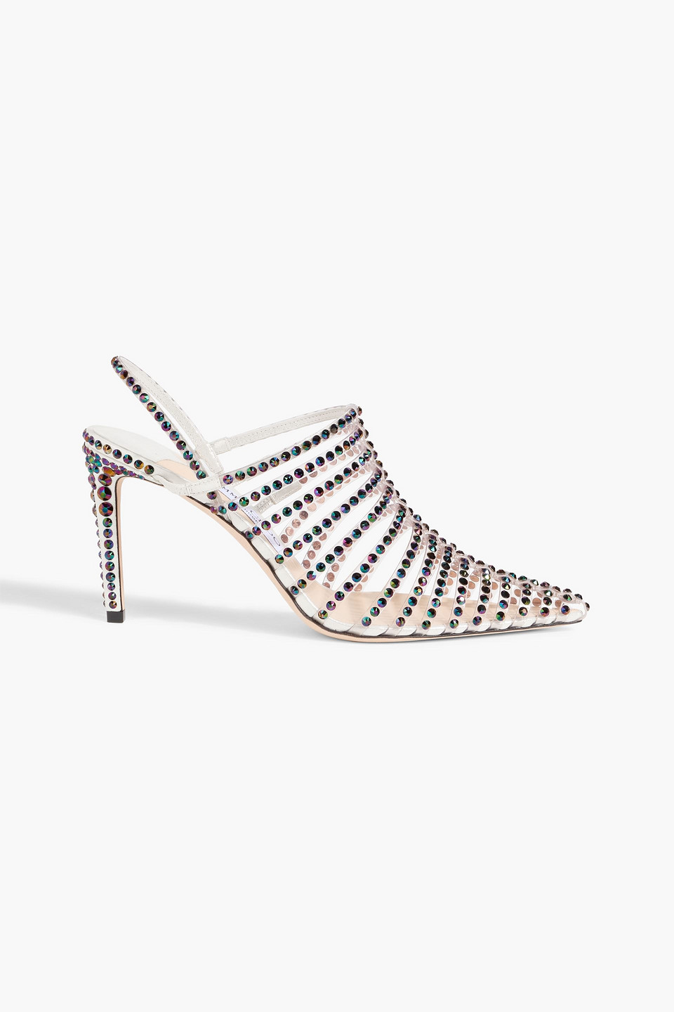 Jimmy Choo Thu 85 Crystal-embellished Lamé And Pvc Slingback Sandals In Metallic