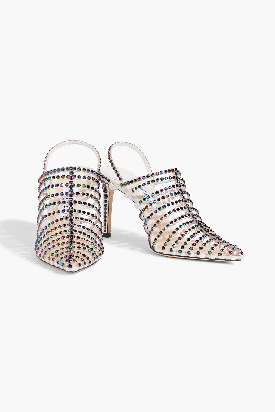 Jimmy Choo Thu 85 Crystal-embellished Lamé And Pvc Slingback Sandals In Metallic