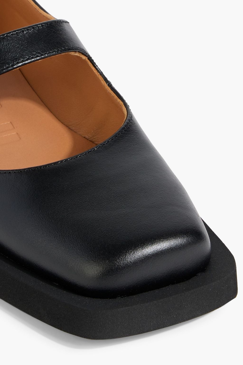 GANNI Crystal-embellished leather Mary Jane flats